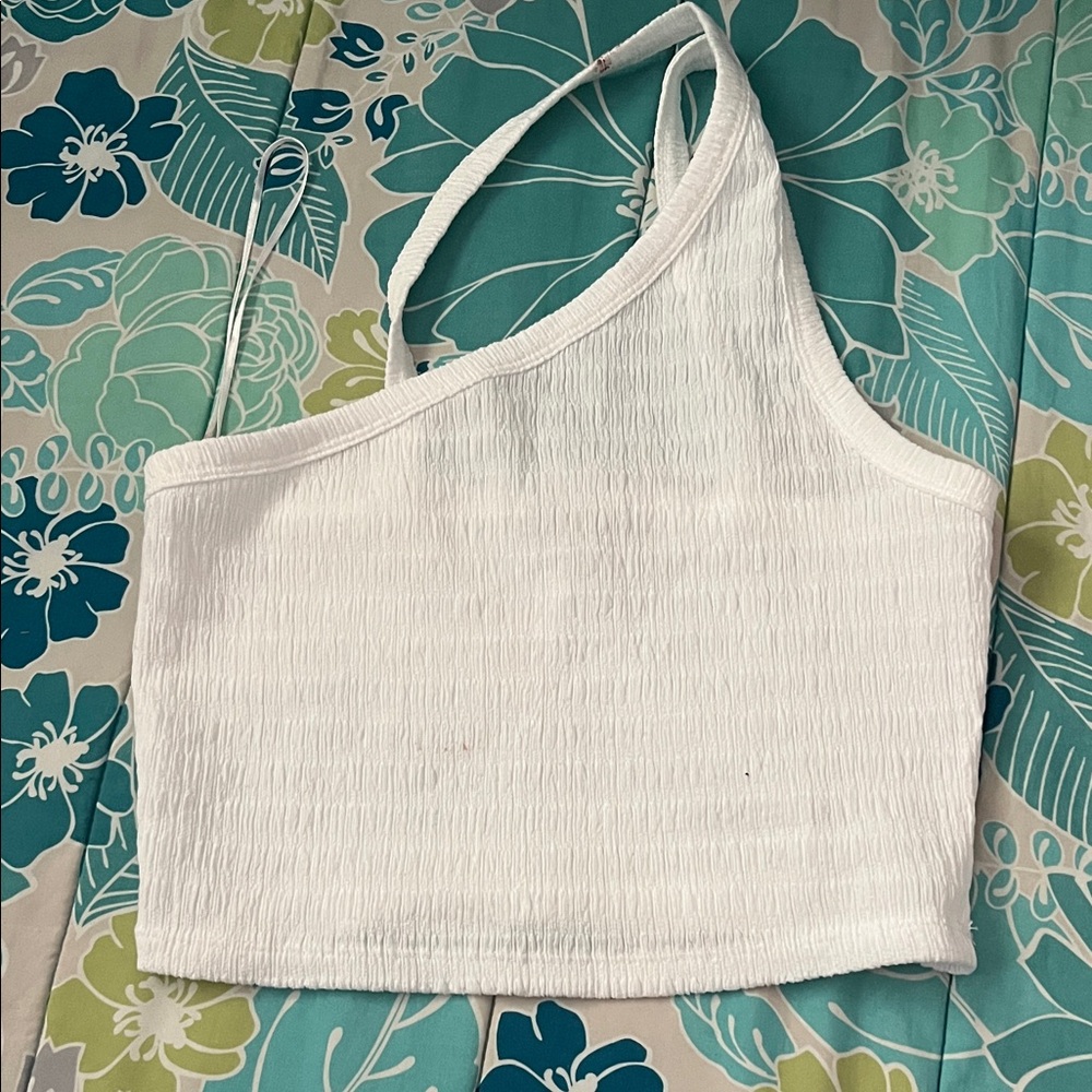 American Eagle White One-Shoulder Tank Top